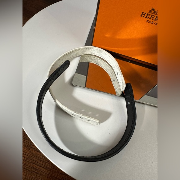 Hermes interchangeable looping wrap bracelet with 2 leather wraps black & white - Picture 13 of 14